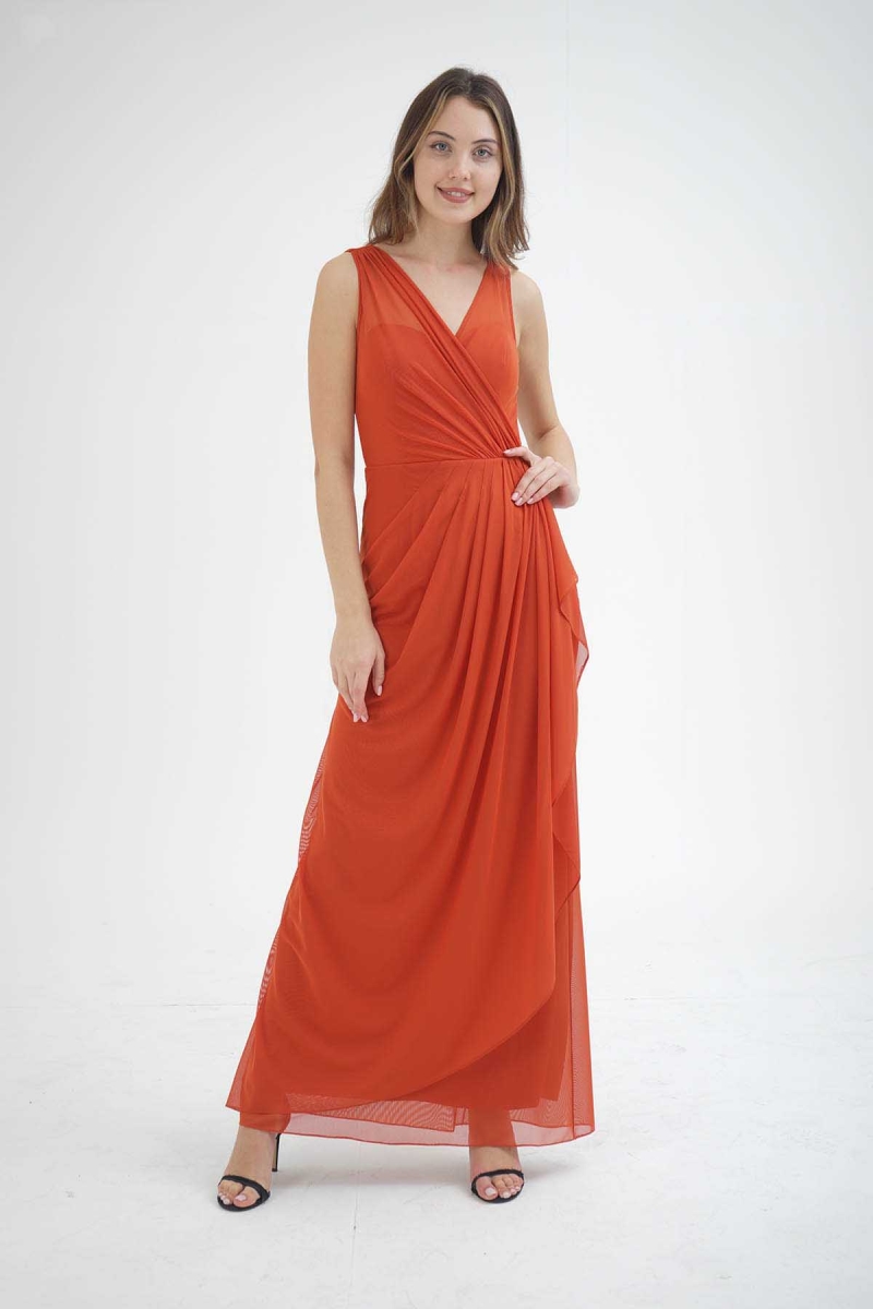 Doridorca Kadın Kolsuz Uzun Abiye Elbise 5922039 Mercan Mercan