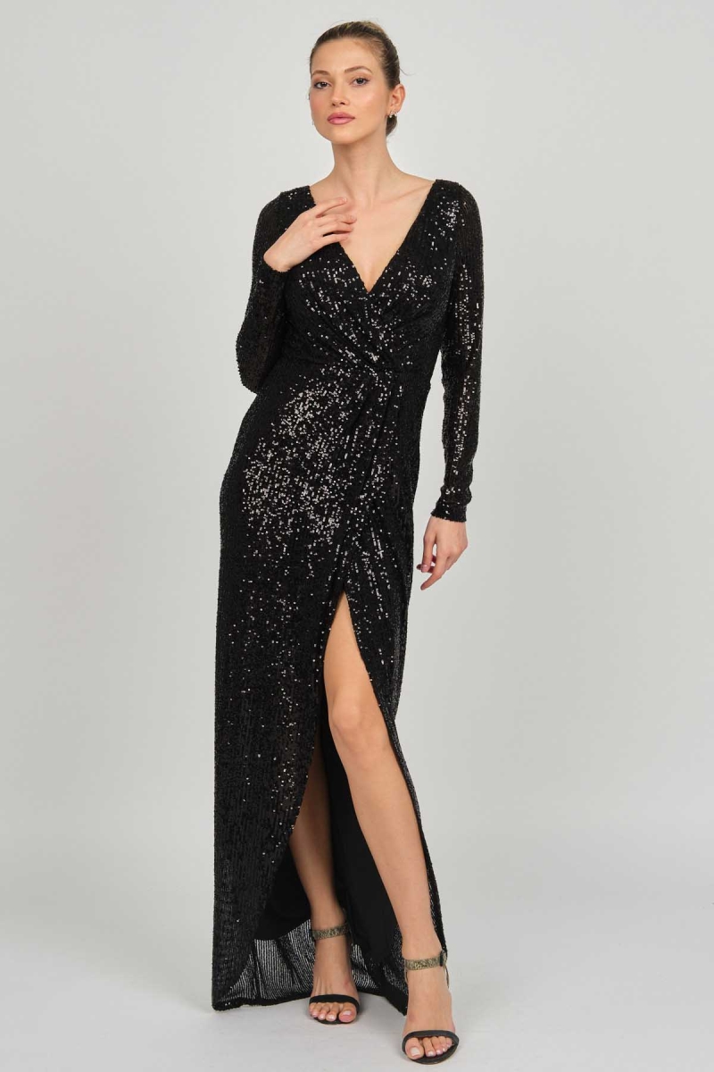 Doridorca Kadın Kruvaze Uzun Abiye Elbise 5929232 Siyah Siyah