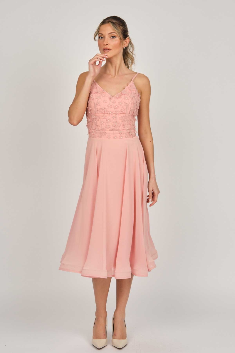 Doridorca Kadın Midi Boy Şifon Abiye Elbise 5921123 Pudra Pudra