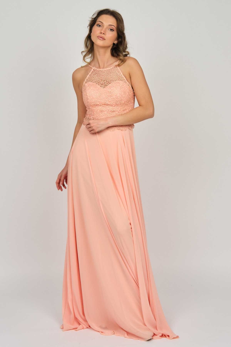 Doridorca Kadın Sırt Detaylı Dantelli Abiye Elbise 5928042 Somon Somon