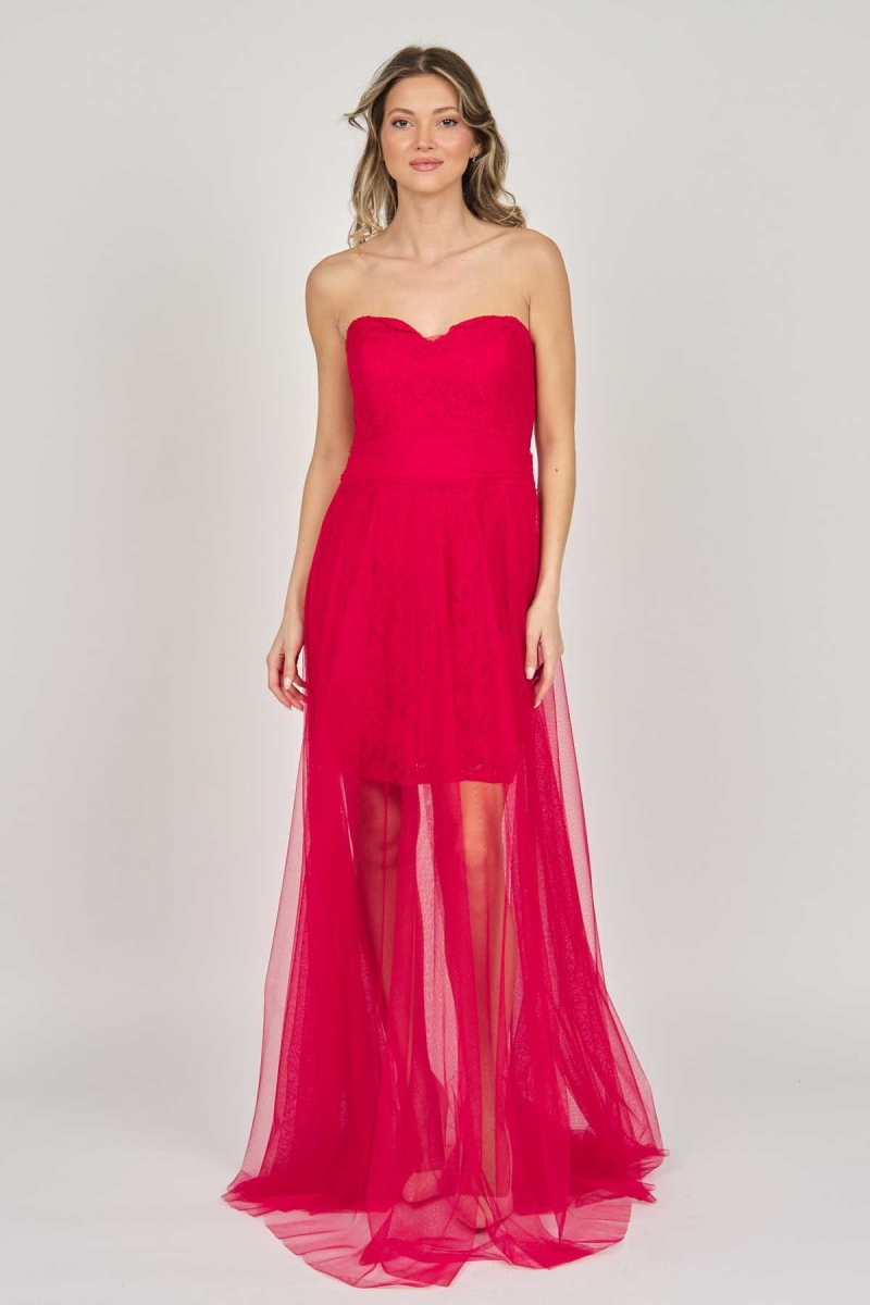 Doridorca Kadın Straplez Abiye Elbise 5927068 Kırmızı Kırmızı