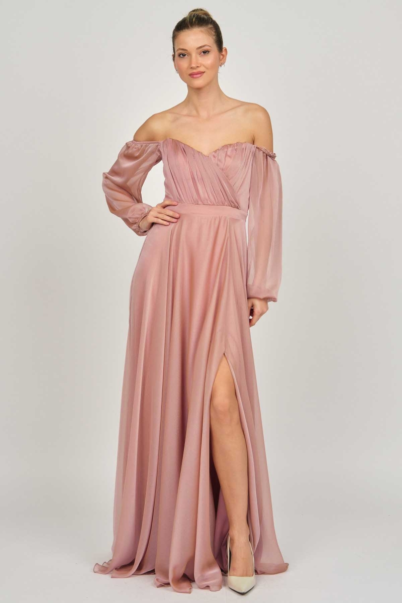 Doridorca Kadın Straplez Kollu Abiye Elbise 5923076 Pudra Pudra