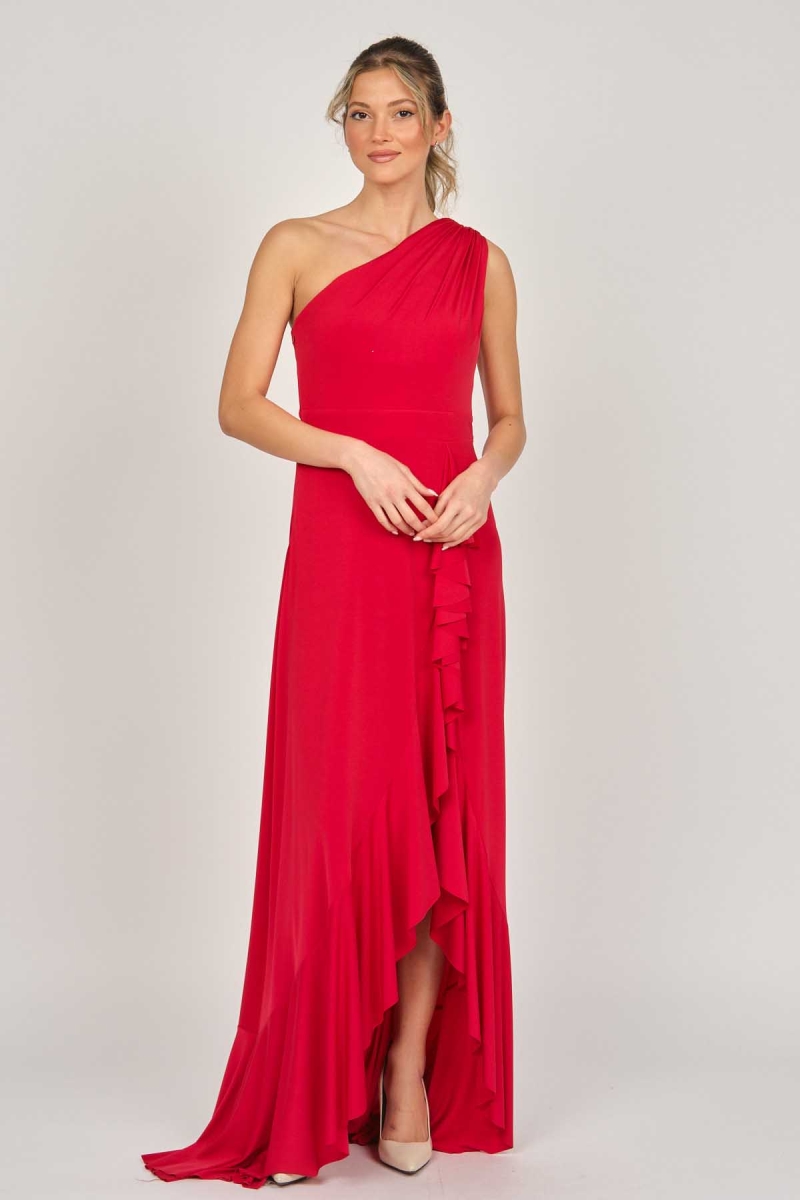 Doridorca Kadın Tek Omuz Abiye Elbise 5922063 Kırmızı Kırmızı