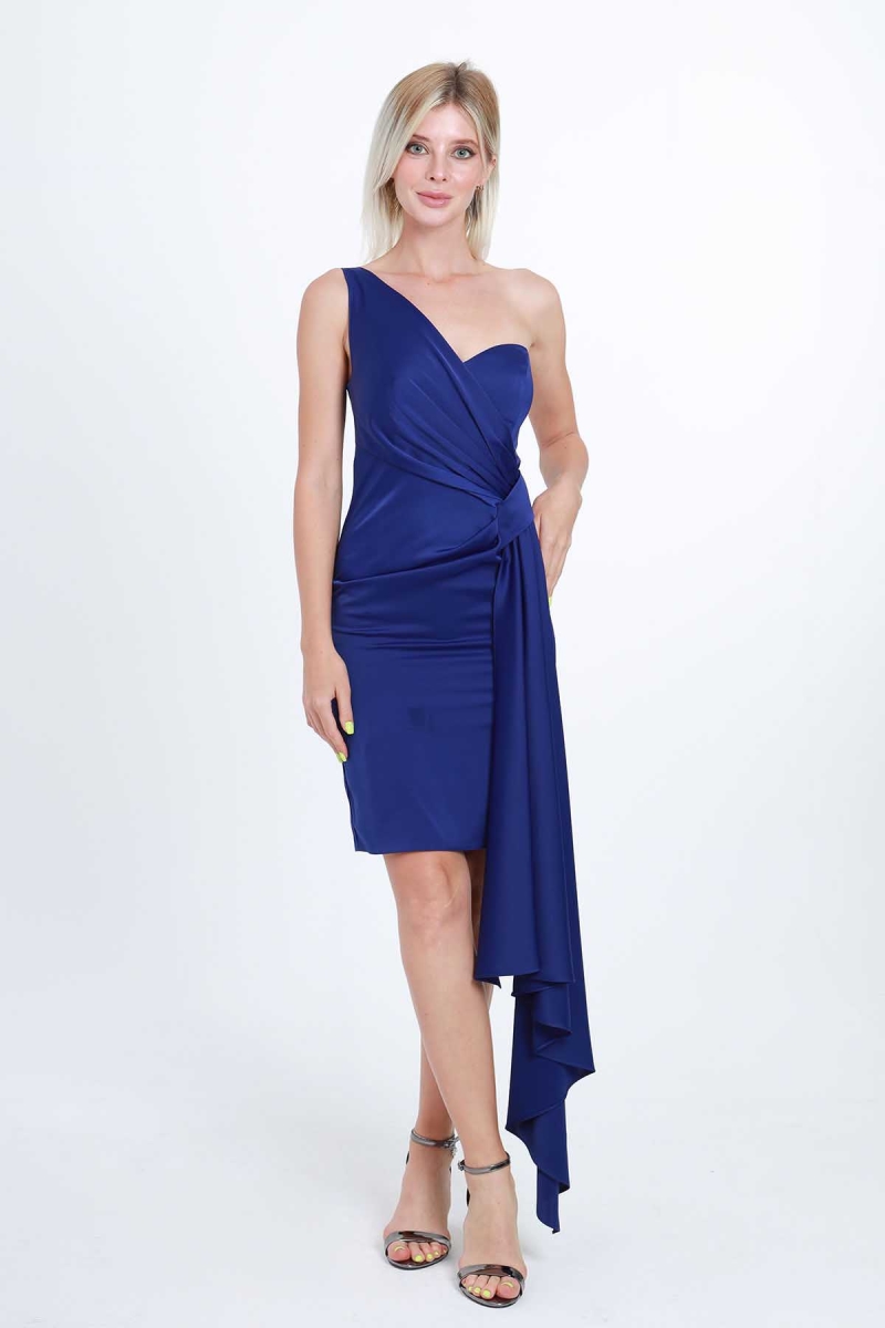 Doridorca Kadın Tek Omuz Abiye Elbise 5924015 Gece Mavisi GECE MAVİSİ