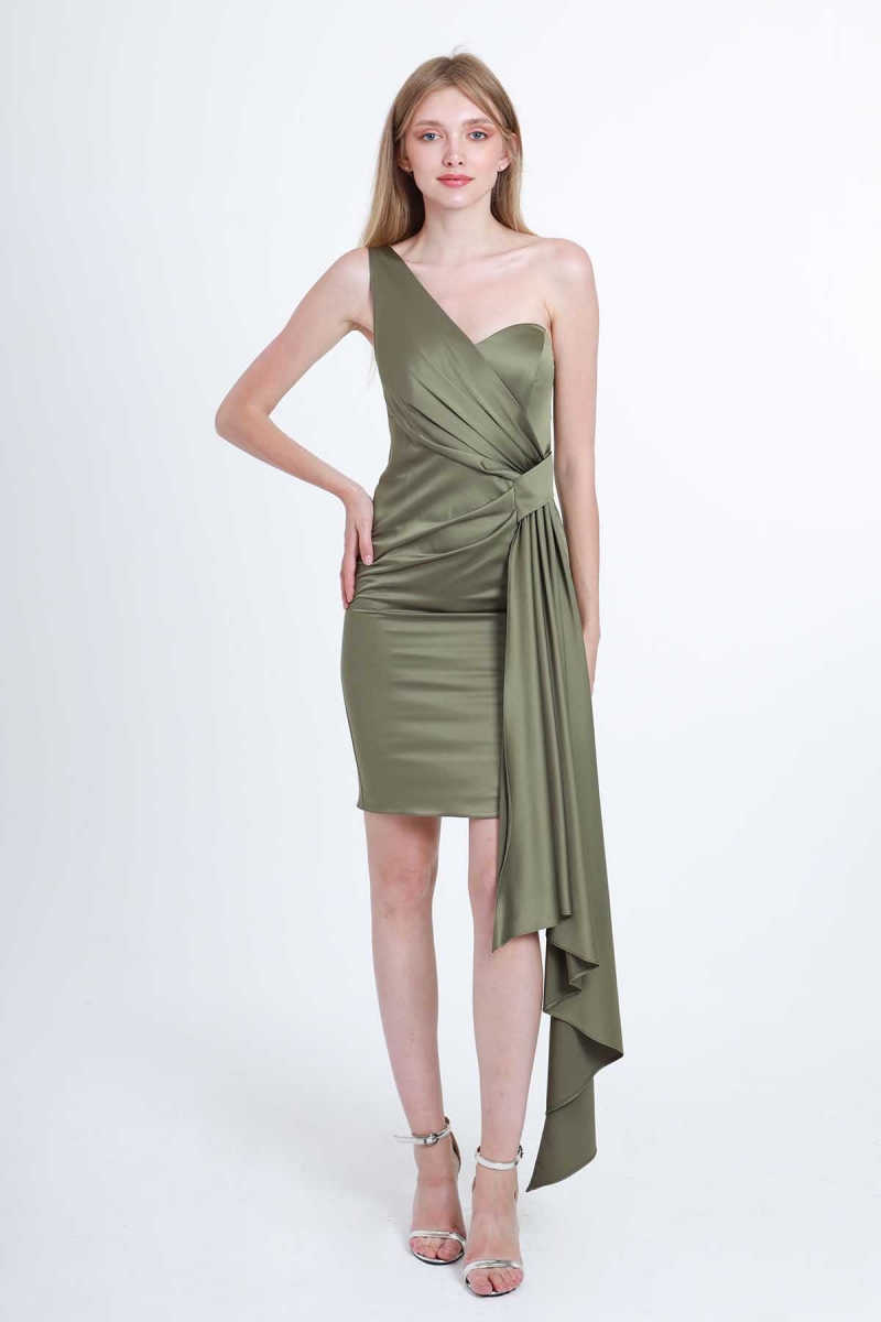 Doridorca Kadın Tek Omuz Abiye Elbise 5924015 Haki Haki