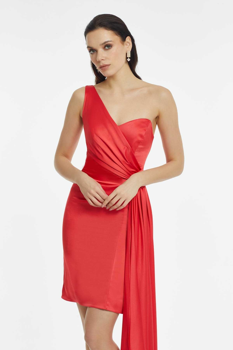 Doridorca Kadın Tek Omuz Abiye Elbise 5924015 Nar Nar