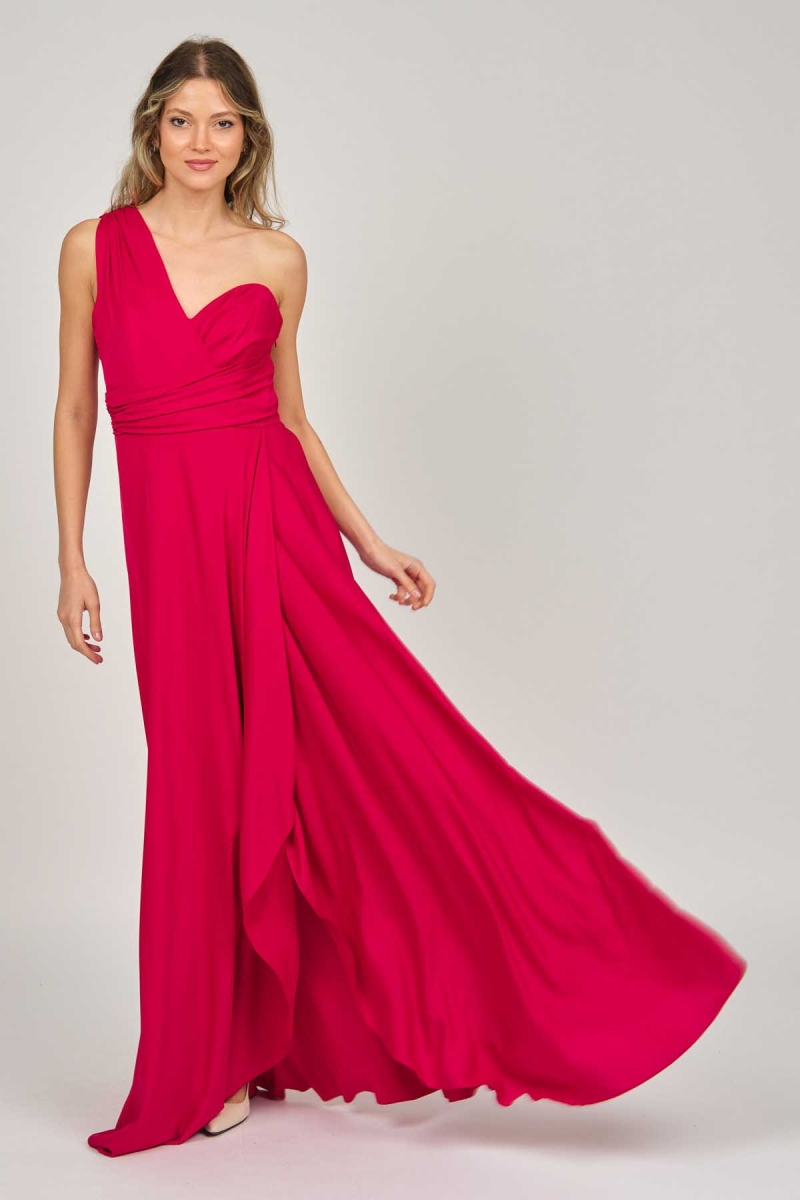 Doridorca Kadın Tek Omuz Abiye Elbise 5924041 Kırmızı Kırmızı