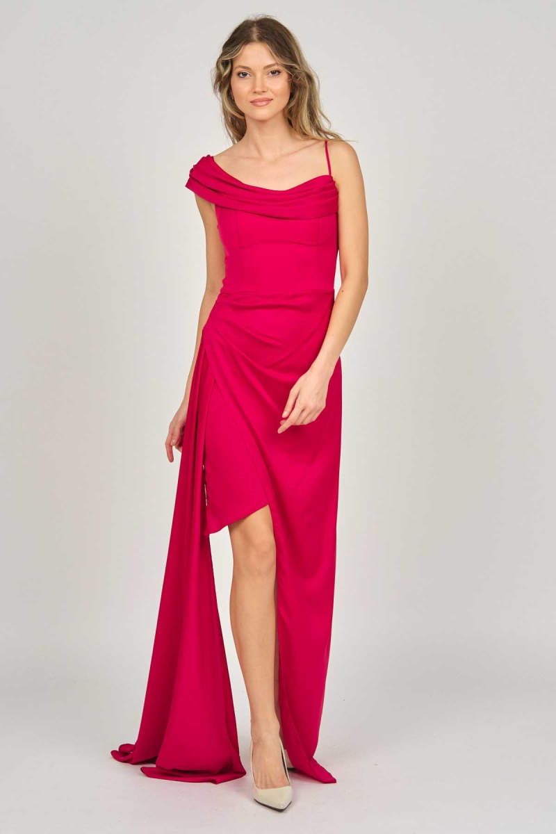 Doridorca Kadın Tek Omuz Detaylı Abiye Elbise 5924030 Kırmızı Kırmızı