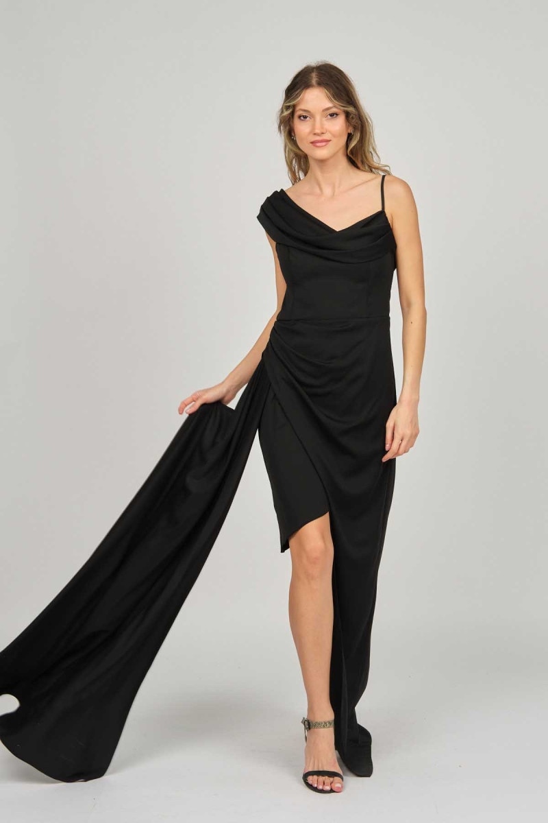 Doridorca Kadın Tek Omuz Detaylı Abiye Elbise 5924030 Siyah Siyah