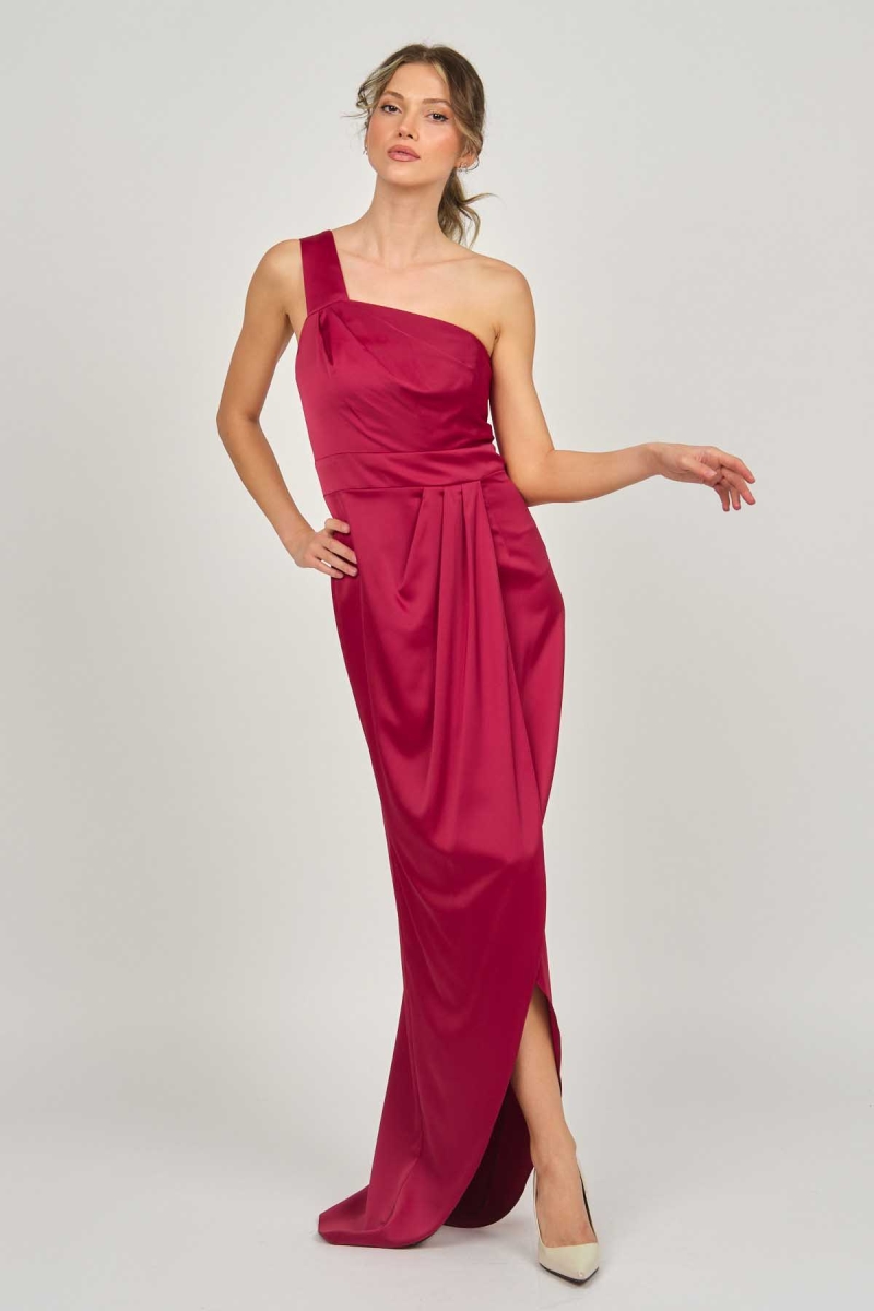 Doridorca Kadın Tek Omuz Uzun Abiye Elbise 5922073 Bordo Bordo
