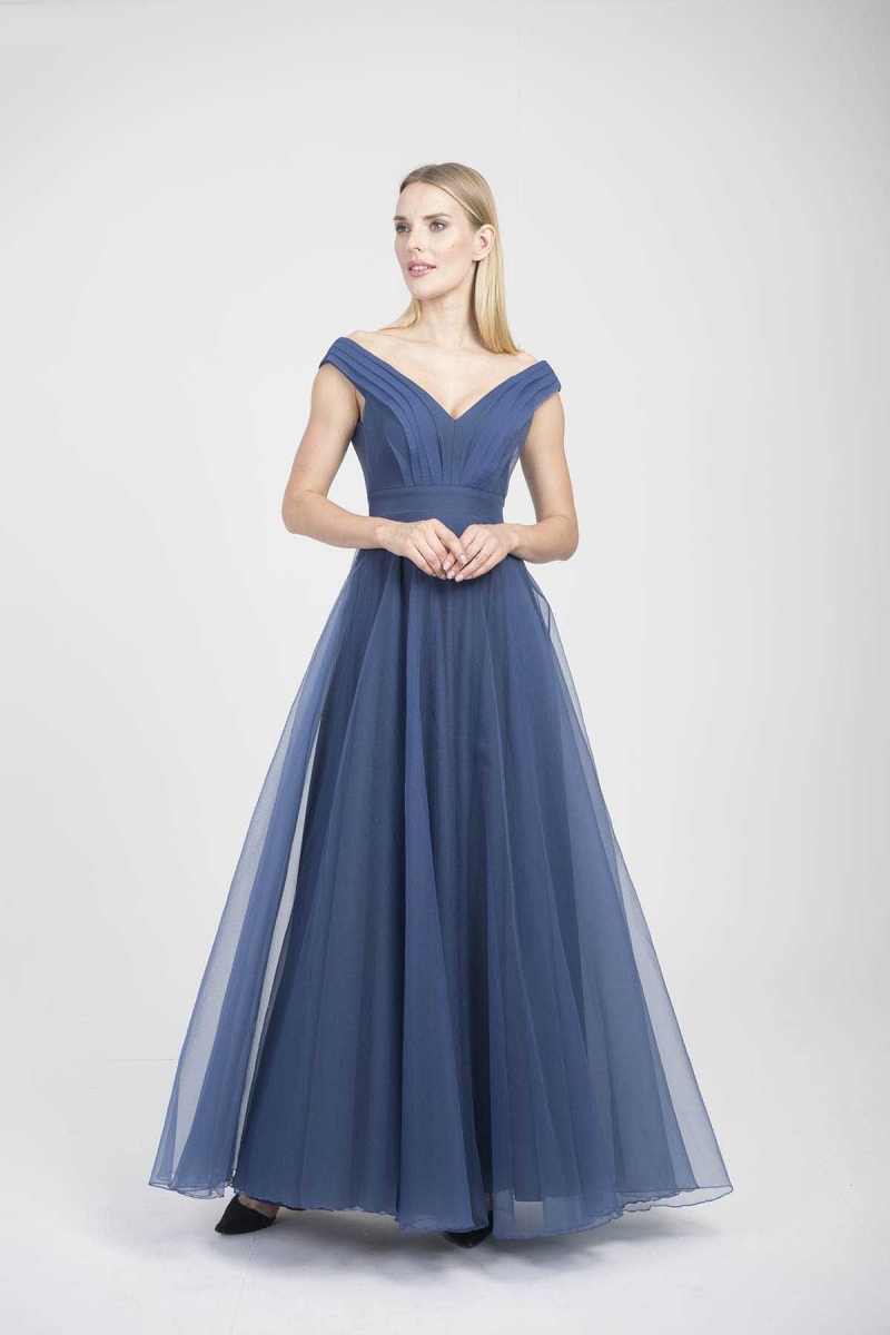 Doridorca Kadın V Yaka Abiye Elbise 5923038 Indigo Indigo