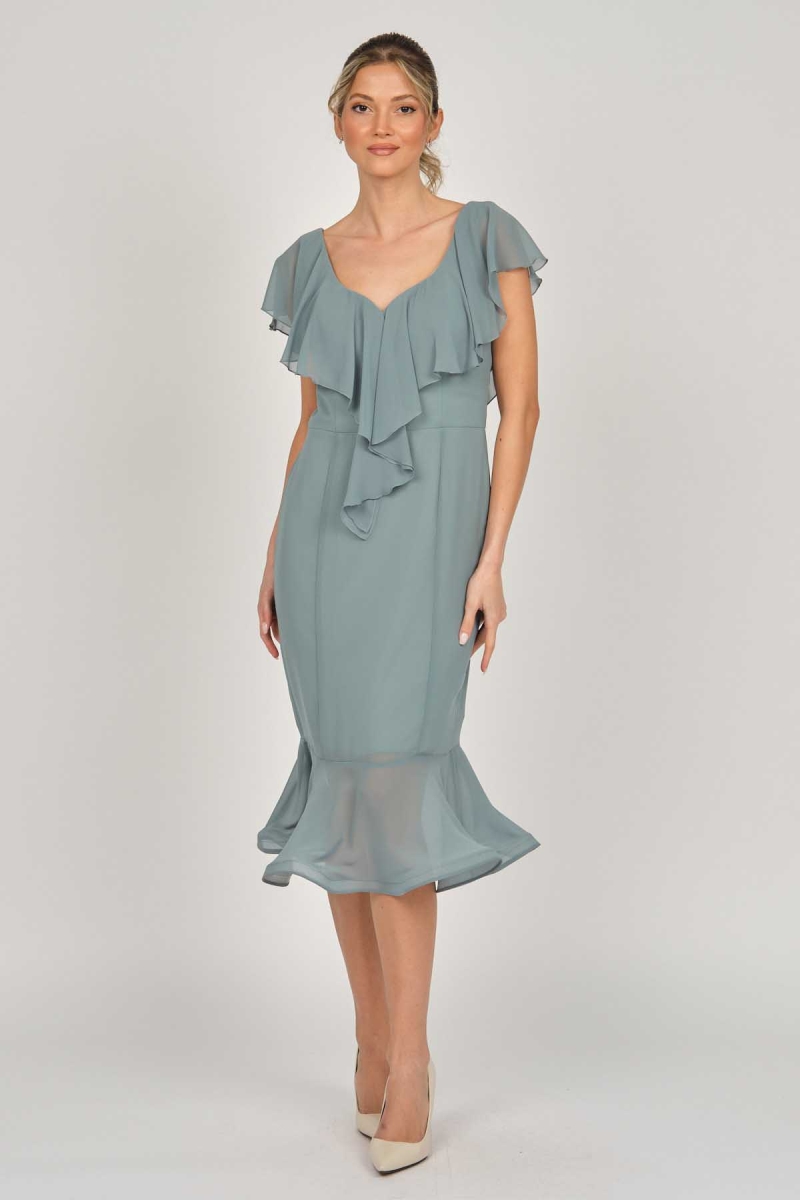 Doridorca Kadın Volanlı Midi Boy Abiye Elbise 5921174 Limon Küfü Limon Küfü