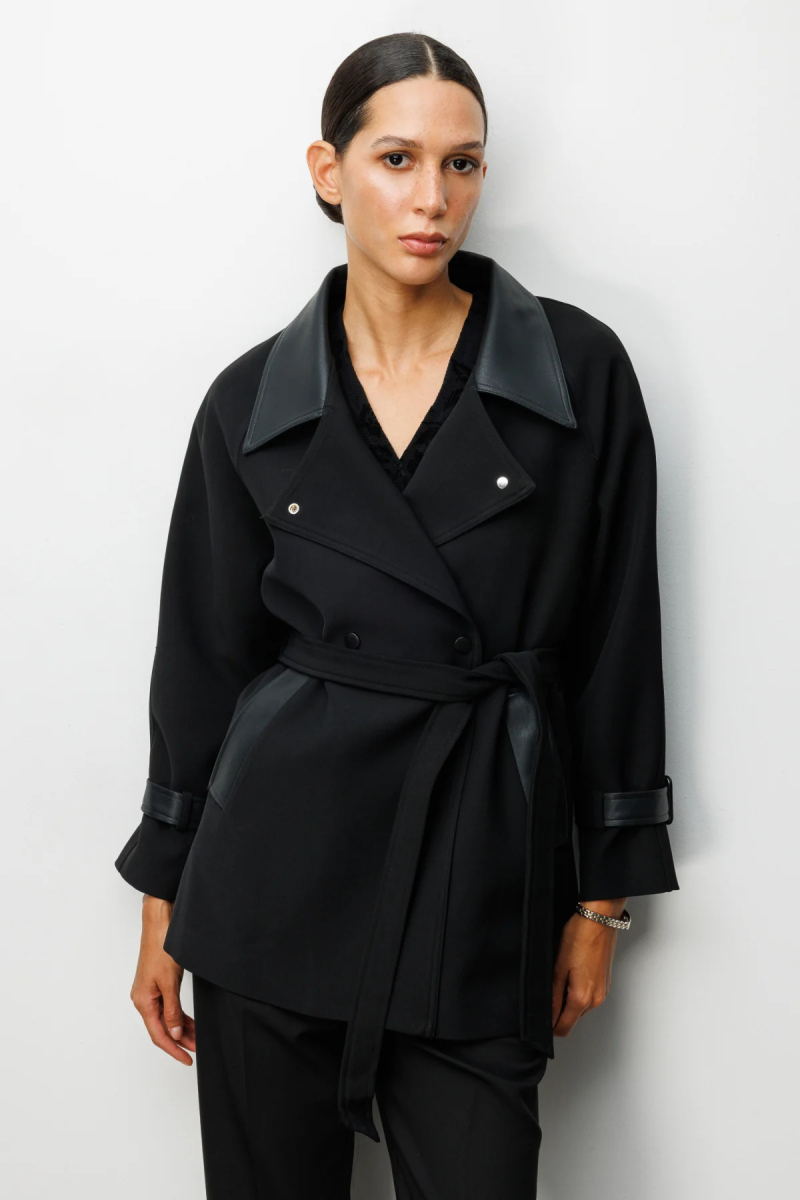 Ekol Kadın Apoletli Deri Detaylı Trenç 7905 Siyah Siyah