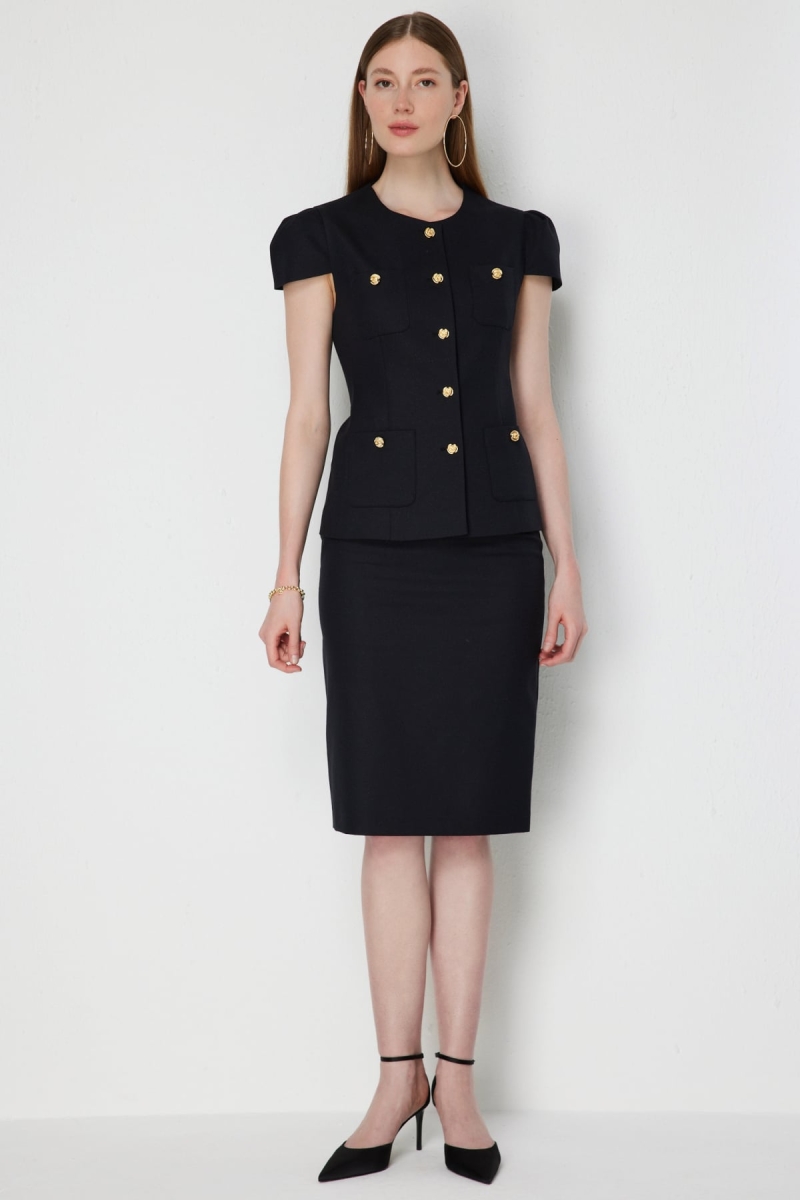 Ekol Kadın Arkası Yırtmaçlı Kalem Etek 1040 Siyah Siyah