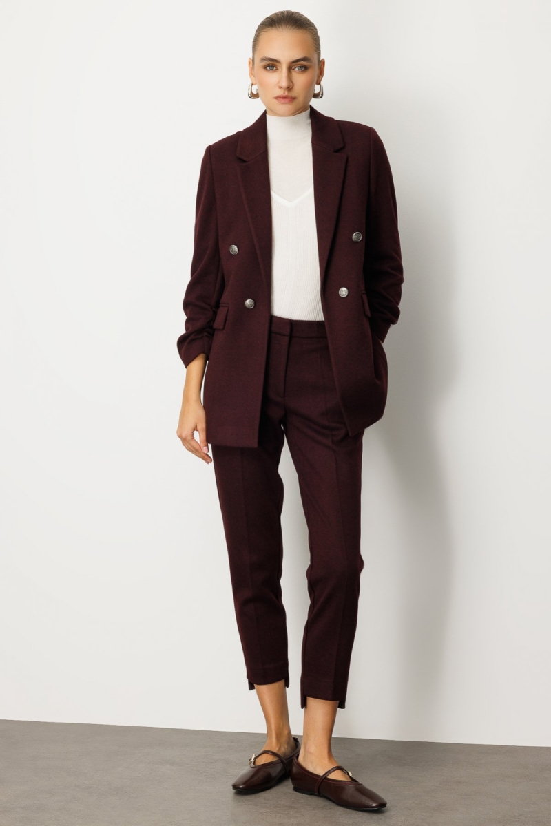 Ekol Kadın Balıksırtı Desenli Dar Paça Pantolon 5189 Bordo Bordo