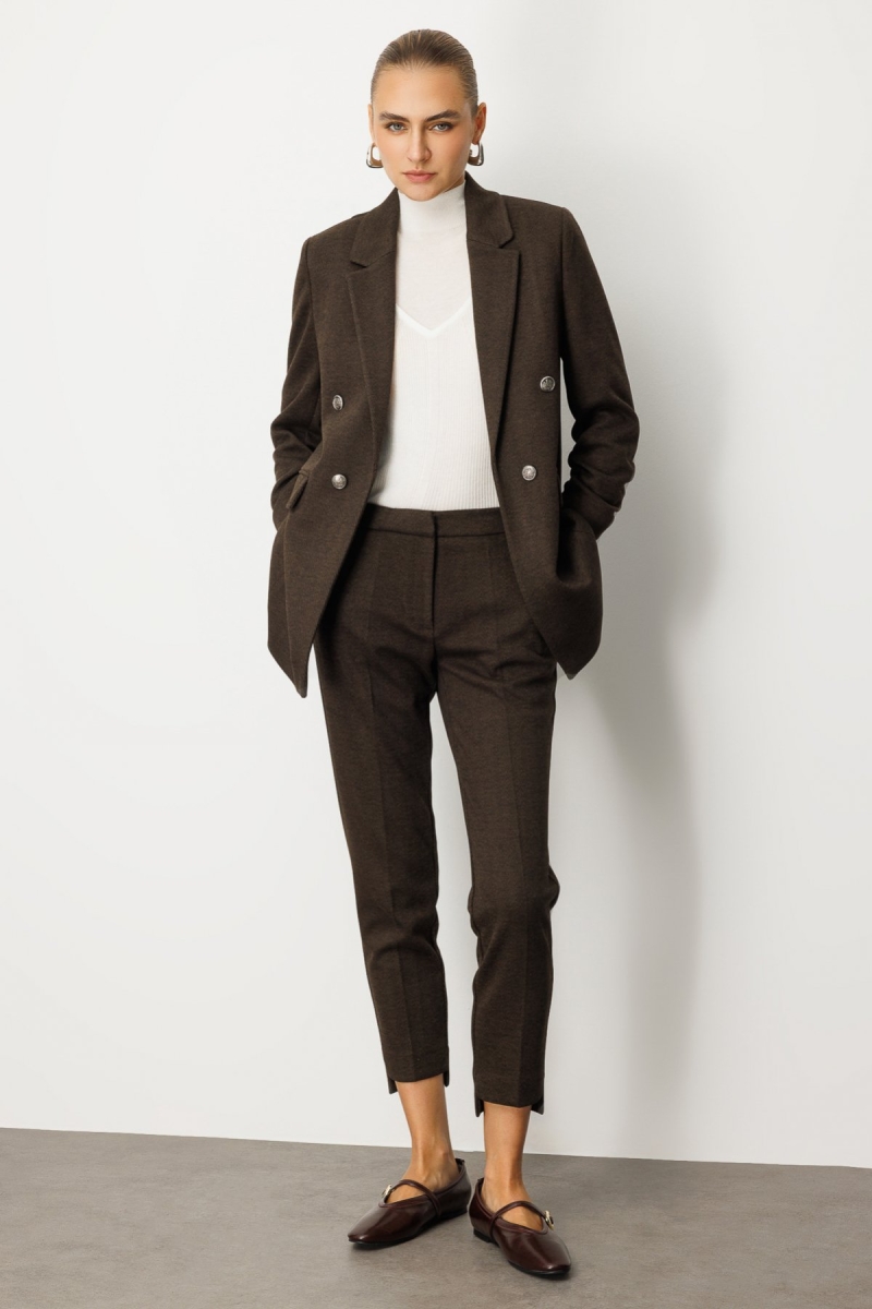 Ekol Kadın Balıksırtı Desenli Dar Paça Pantolon 5189 Kahverengi Kahverengi