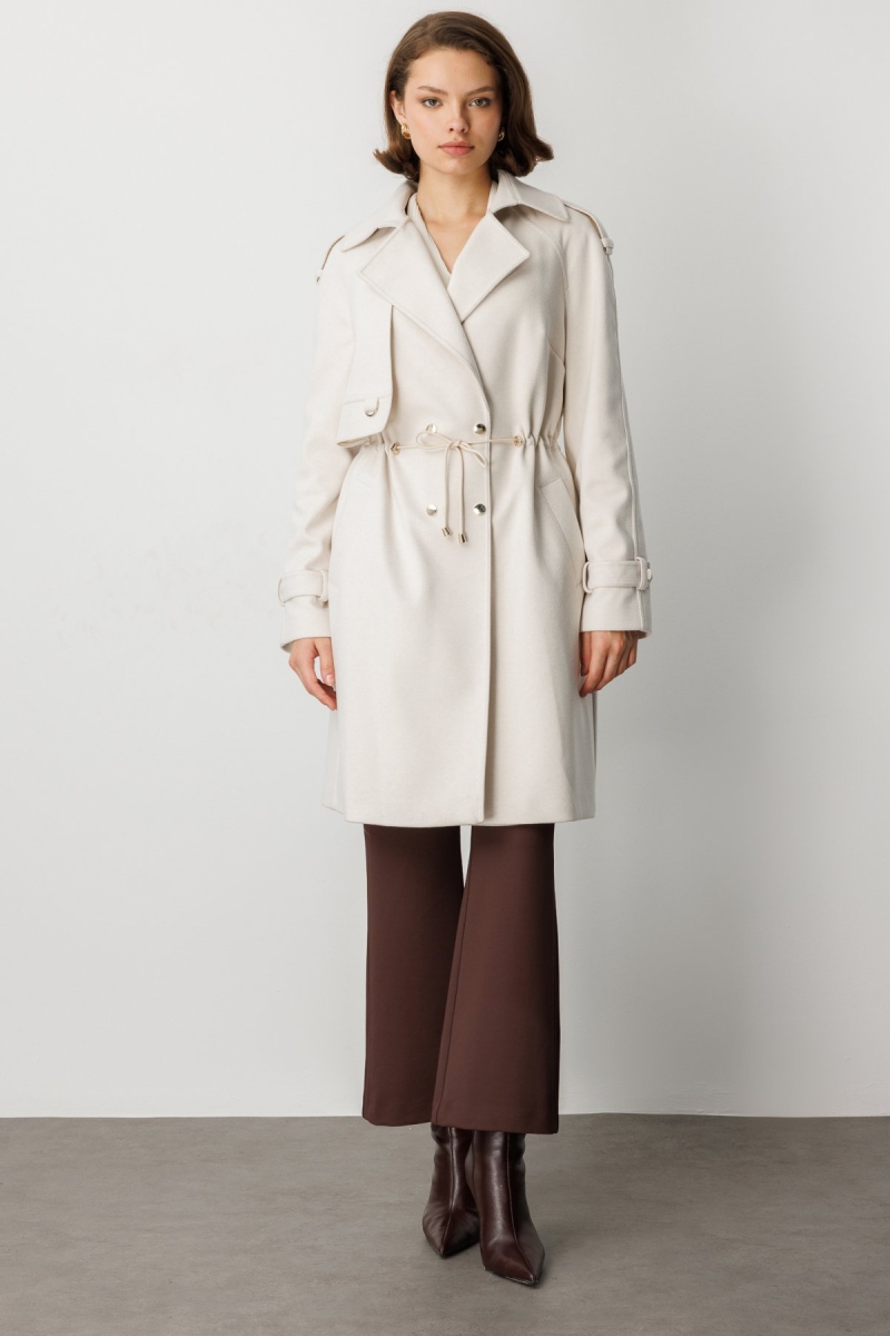 Ekol Kadın Beli Bağcıklı Apoletli Kaban 6037 Bej Bej