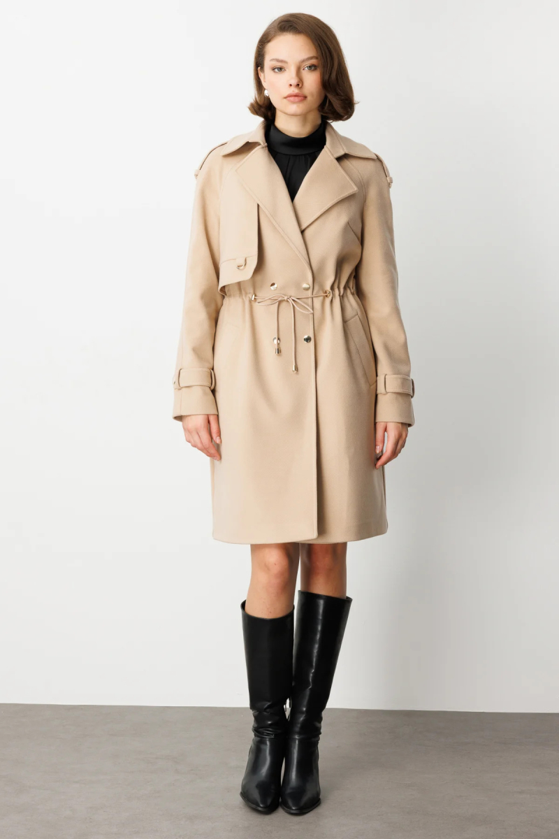 Ekol Kadın Beli Bağcıklı Apoletli Kaban 6037 Camel Camel