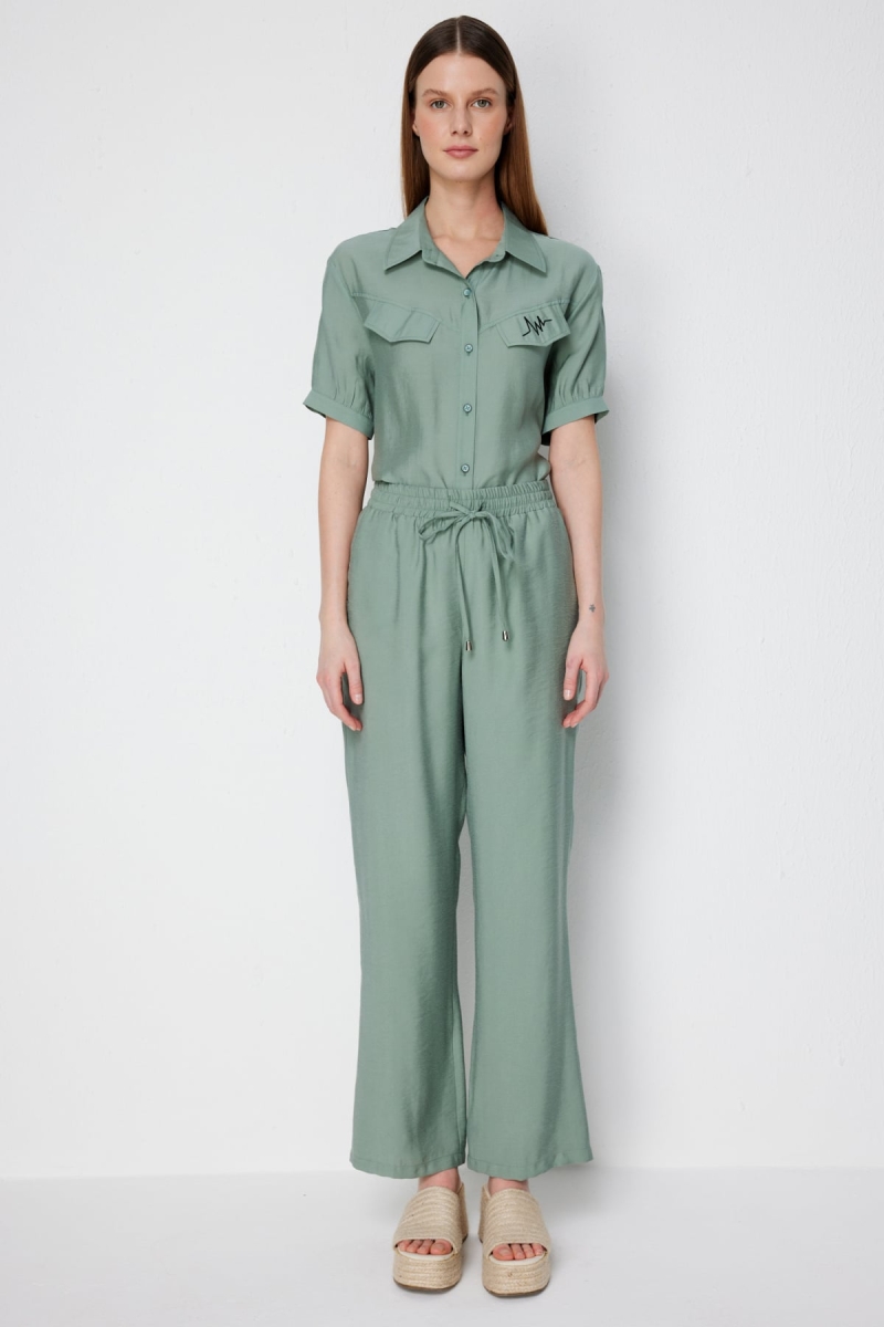 Ekol Kadın Beli Bağcıklı Bol Paça Pantolon 1204 Mint Mint