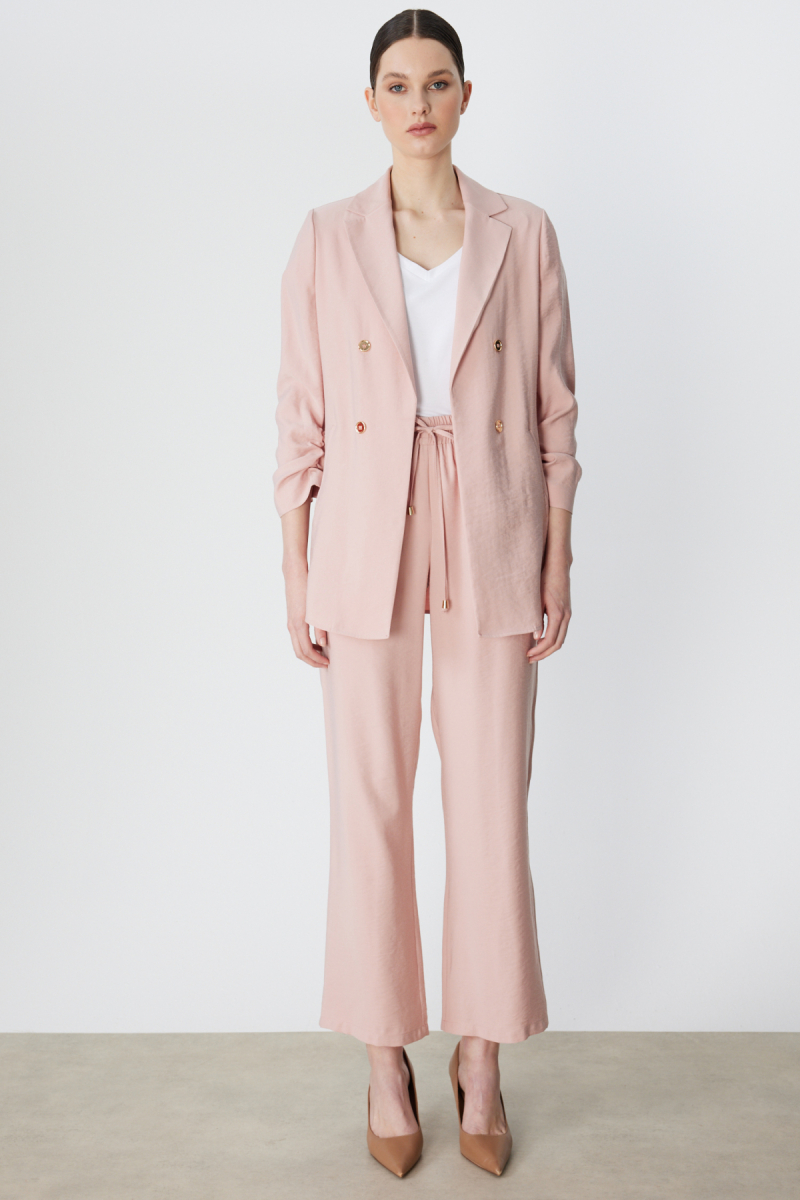 Ekol Kadın Beli Bağcıklı Bol Paça Pantolon 1204 Pudra Pudra