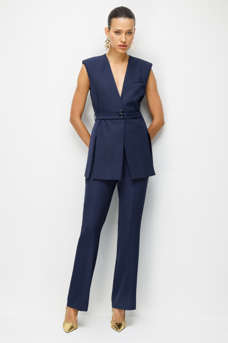 Ekol Kadın Beli Dikişli İspanyol Paça Pantolon 1120 Lacivert Lacivert