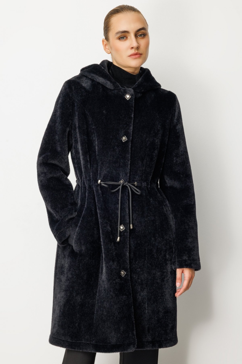 Ekol Kadın Beli İpli Peluş Kaban 6077 Siyah Siyah