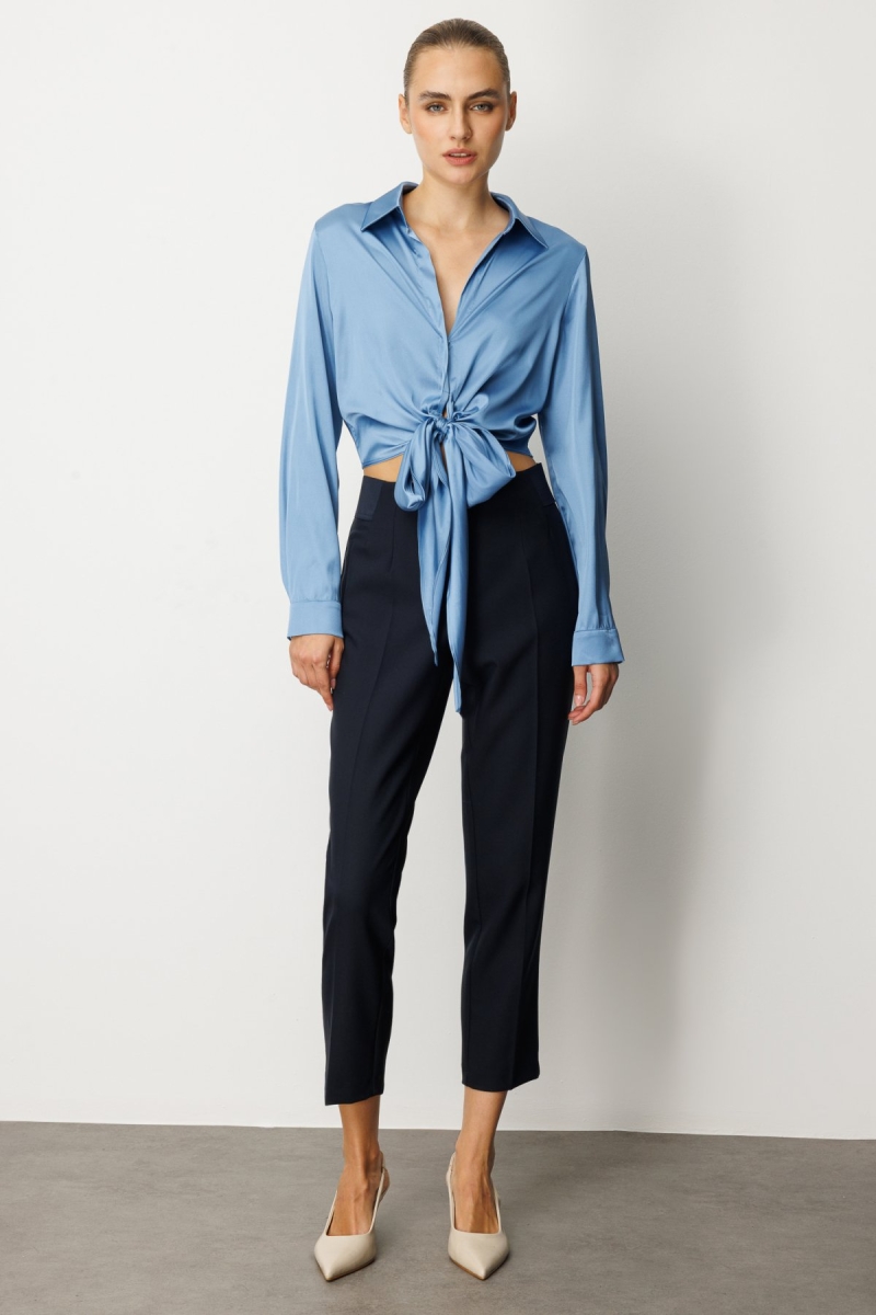 Ekol Kadın Beli Kalın Lastikli Dar Paça Pantolon 1109 Lacivert Lacivert