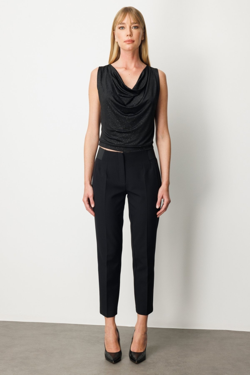 Ekol Kadın Beli Kalın Lastikli Dar Paça Pantolon 1109 Siyah Siyah