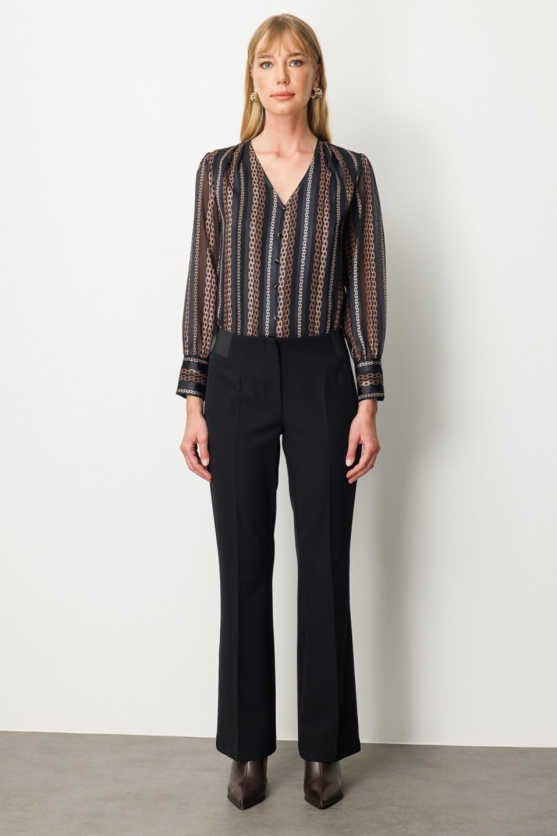 Ekol Kadın Beli Kalın Lastikli İspanyol Paça Pantolon 1105 Siyah Siyah