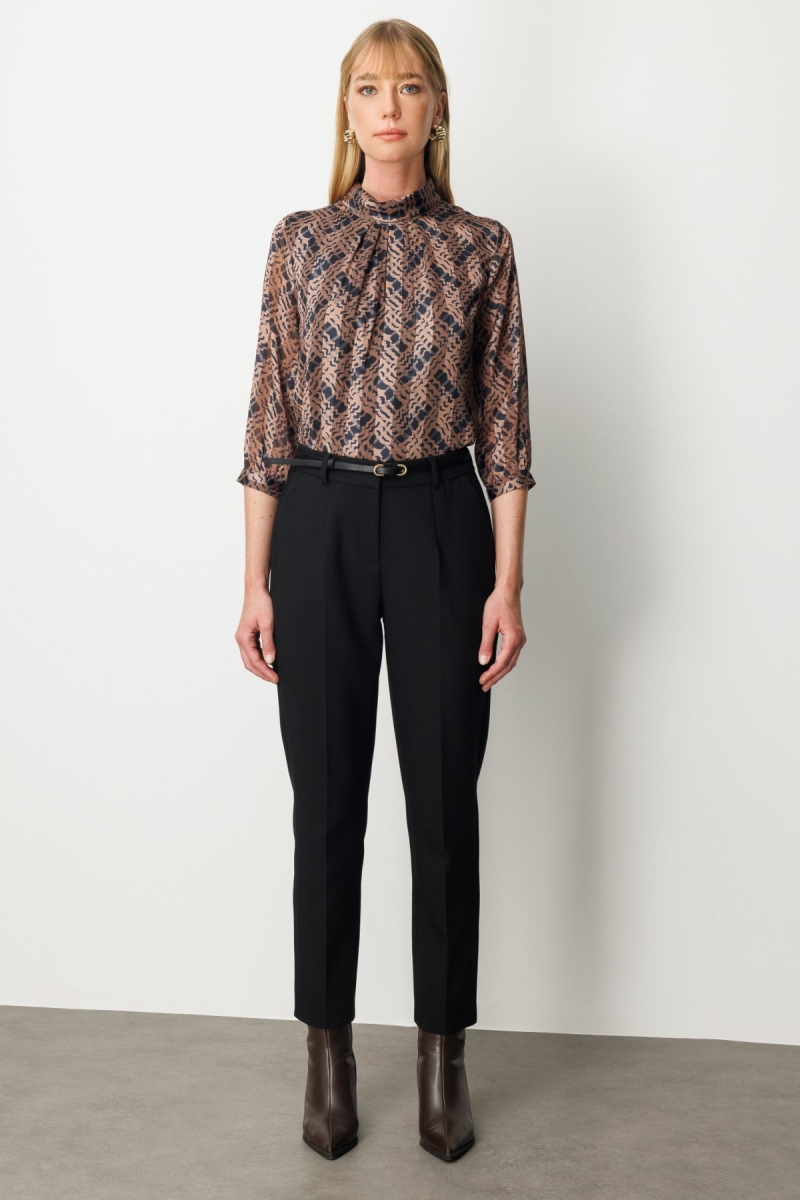 Ekol Kadın Beli Kemerli Dar Paça Pantolon 1013 Siyah Siyah