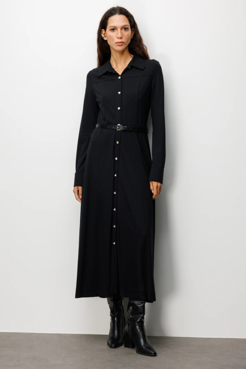 Ekol Kadın Beli Kemerli Maxi Elbise 4029 Siyah Siyah