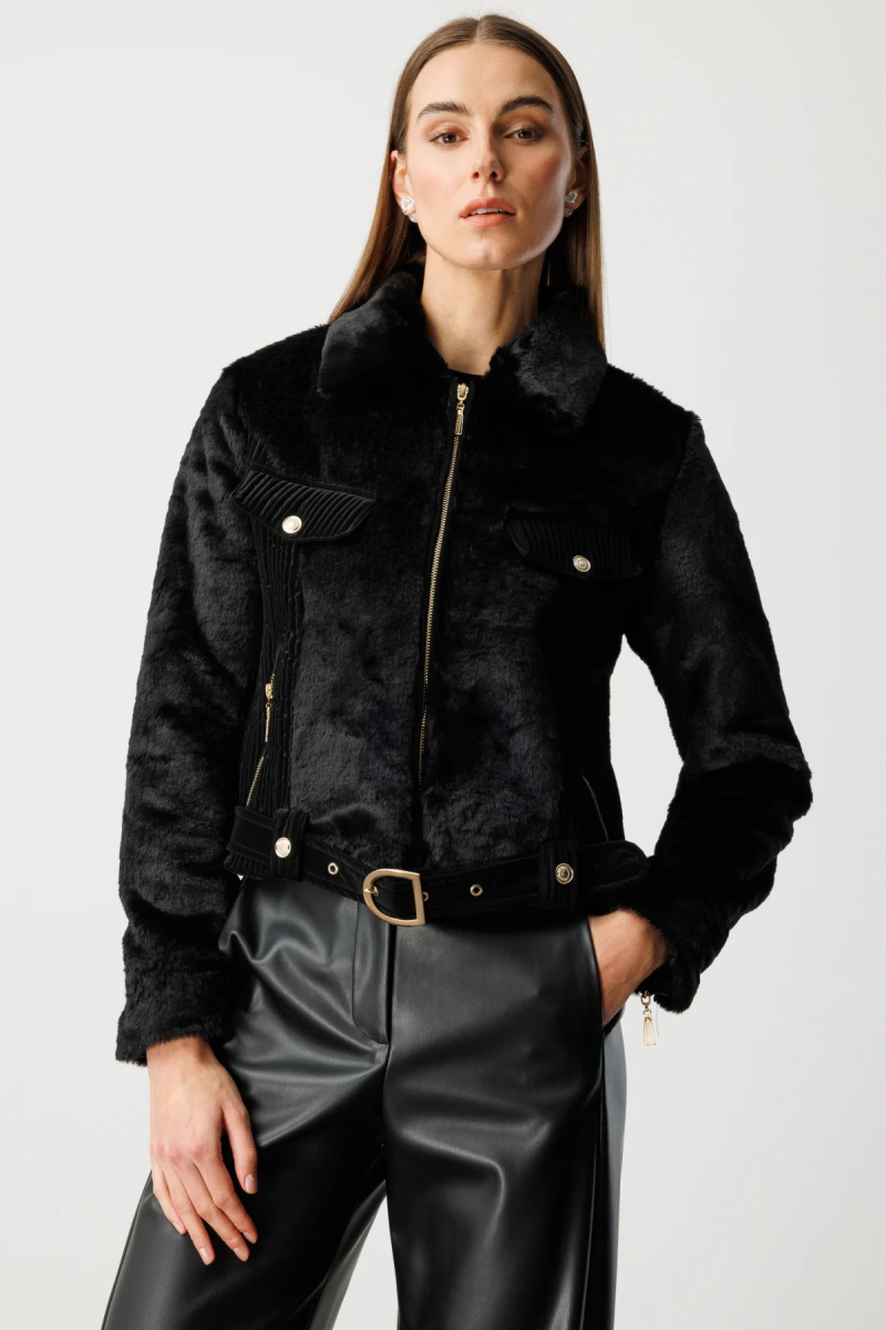 Ekol Kadın Beli Kemerli Mix Kumaş Mont 6605 Siyah Siyah