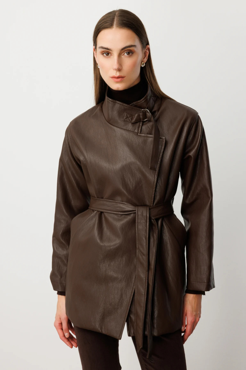 Ekol Kadın Beli Kuşaklı Deri Trenç 7903 Kahverengi Kahverengi