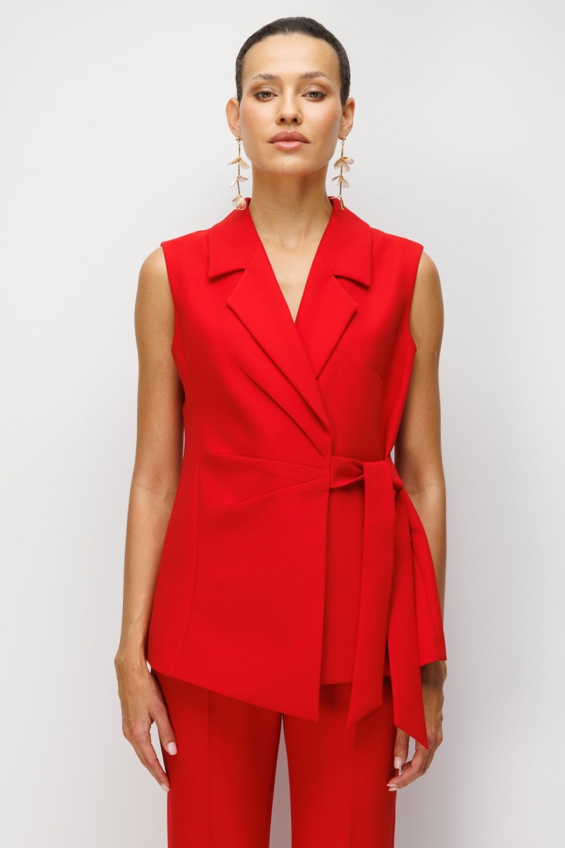 Ekol Kadın Beli Kuşaklı Kruvaze Yaka Yelek 1146 Kırmızı Kırmızı