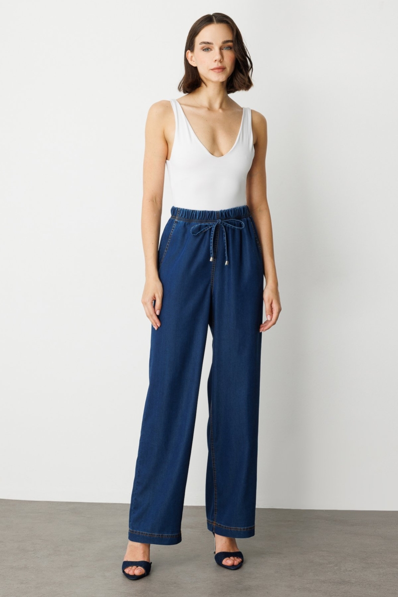 Ekol Kadın Beli Lastikli Bol Paça Pantolon 2138 Indigo Indigo