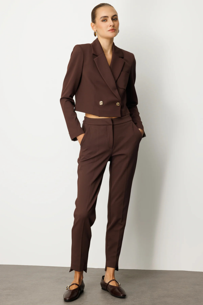 Ekol Kadın Beli Lastikli Dar Paça Pantolon 5031 Kahverengi Kahverengi