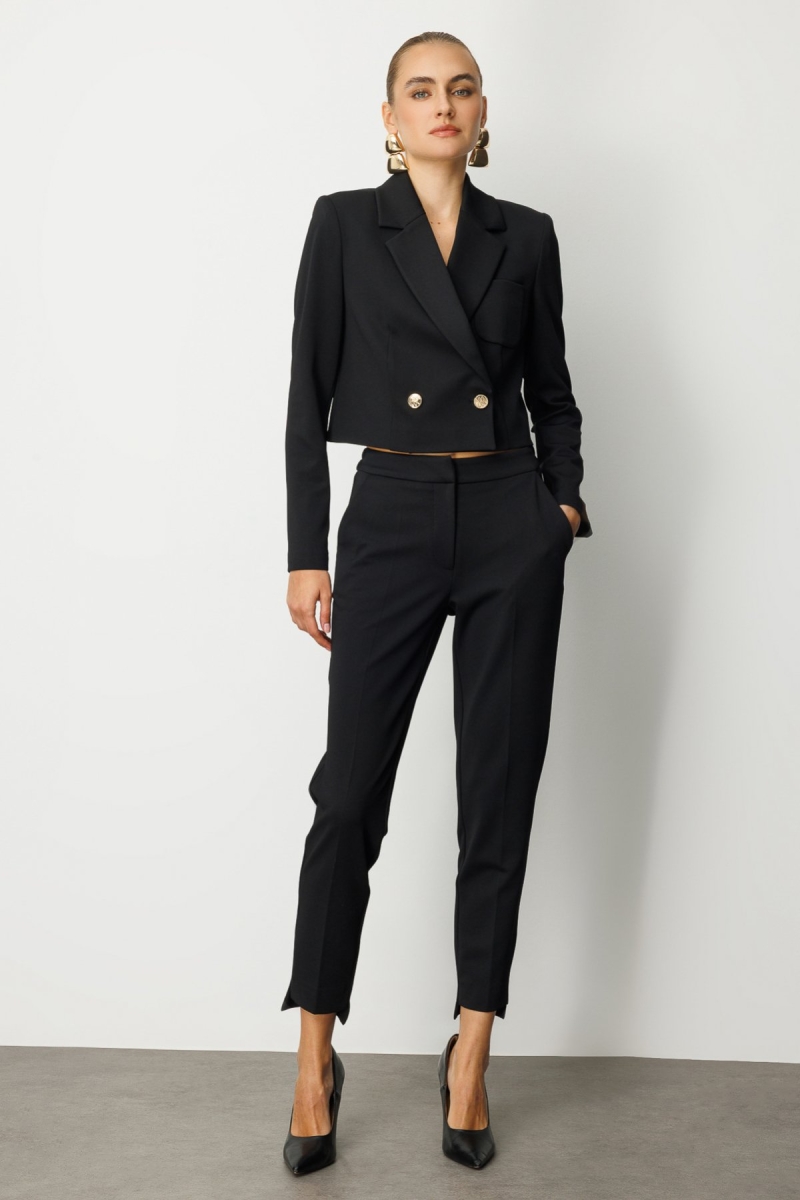 Ekol Kadın Beli Lastikli Dar Paça Pantolon 5031 Siyah Siyah