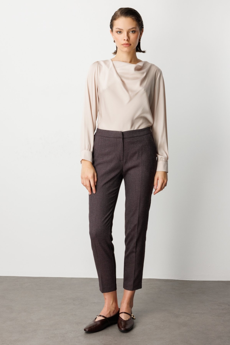 Ekol Kadın Beli Lastikli Dar Paça Pantolon 5175 Bordo Bordo