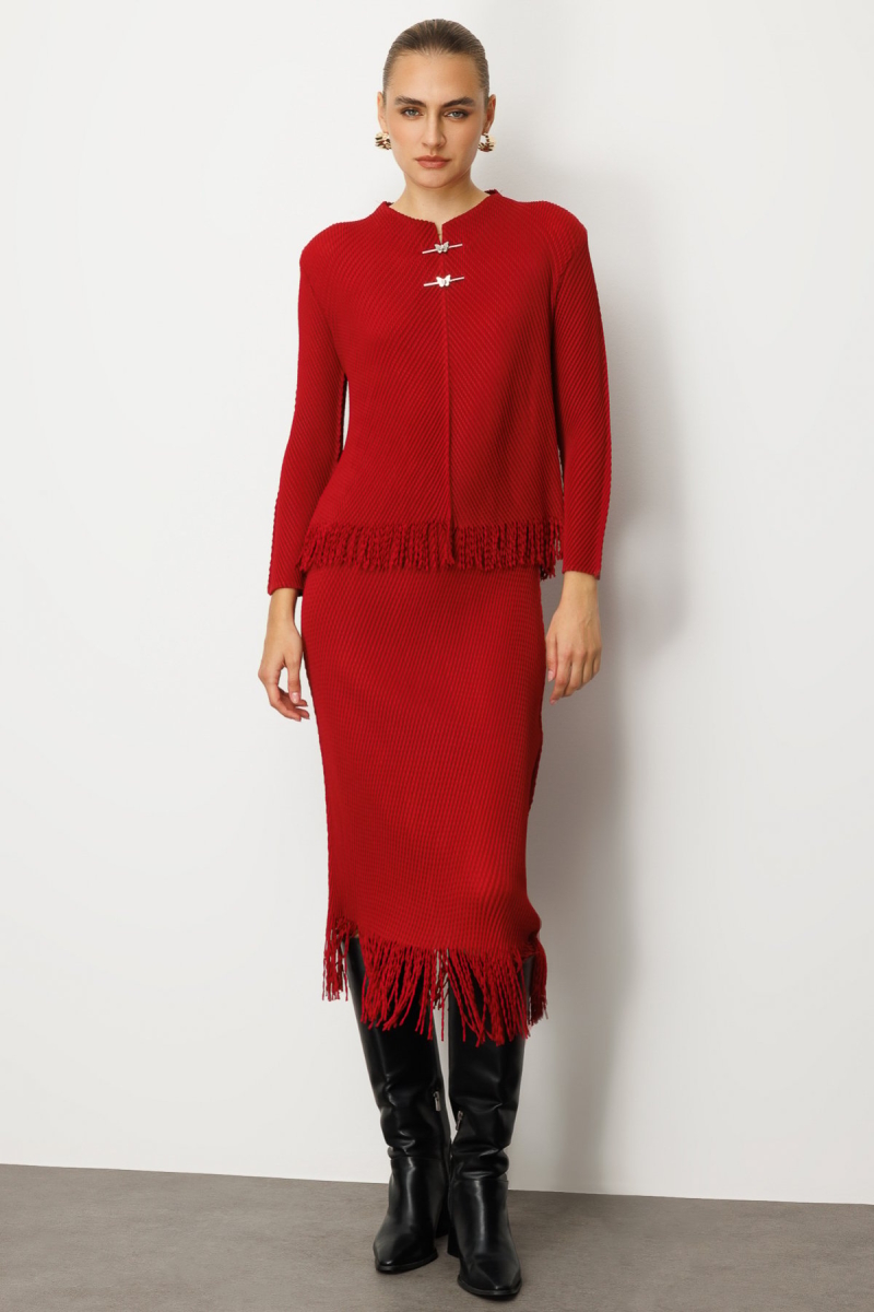 Ekol Kadın Beli Lastikli Püsküllü Etek 3911 Bordo Bordo