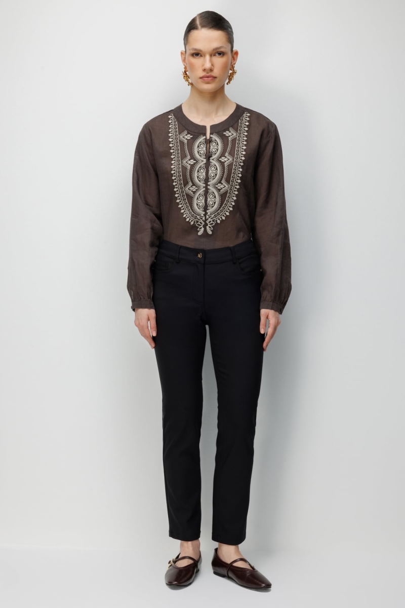 Ekol Kadın Beş Cep Dar Paça Pantolon 4032 Siyah Siyah