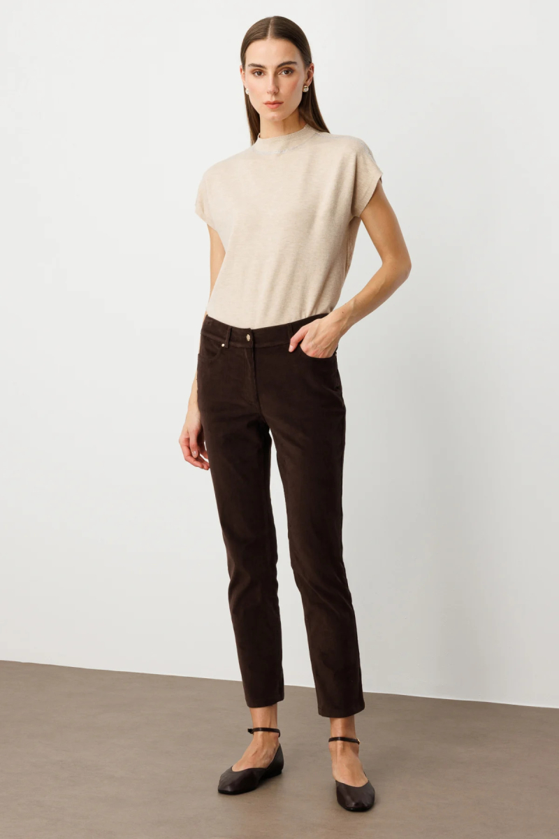 Ekol Kadın Boru Paça Kadife Pantolon 1049 Kahverengi Kahverengi