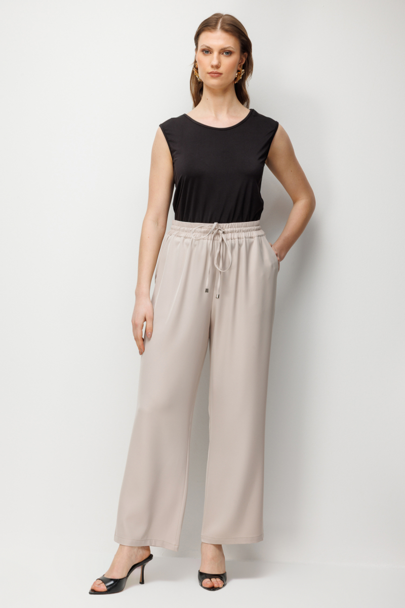 Ekol Kadın Büyük Beden Beli Bağcıklı Bol Paça Pantolon 4126 Kum Kum