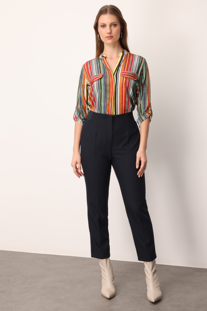 Ekol Kadın Büyük Beden Beli Kalın Lastikli Boru Paça Pantolon 1111 Lacivert Lacivert