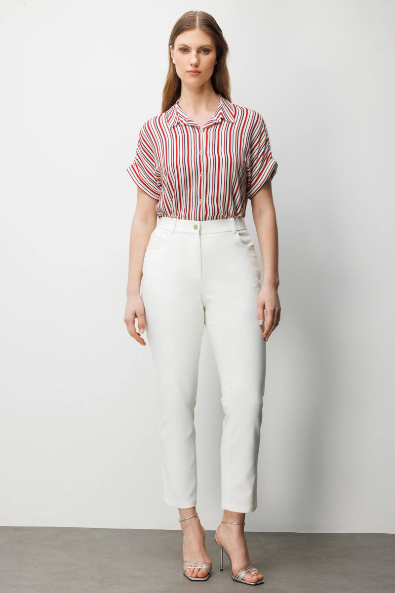 Ekol Kadın Büyük Beden Beş Cep Dar Paça Pantolon 4036 Ekru Ekru