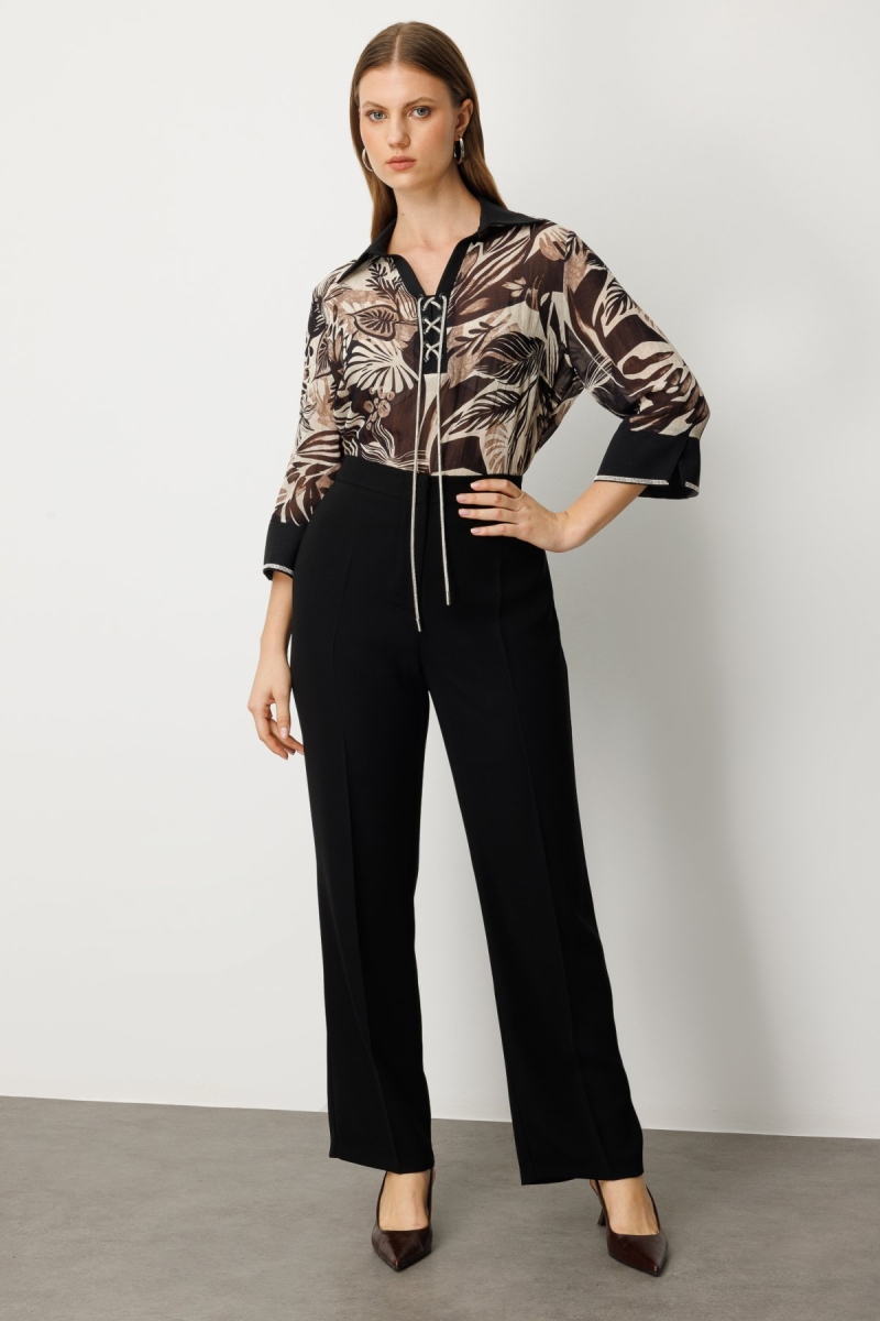 Ekol Kadın Büyük Beden Bol Paça Krep Pantolon 1033 Siyah Siyah