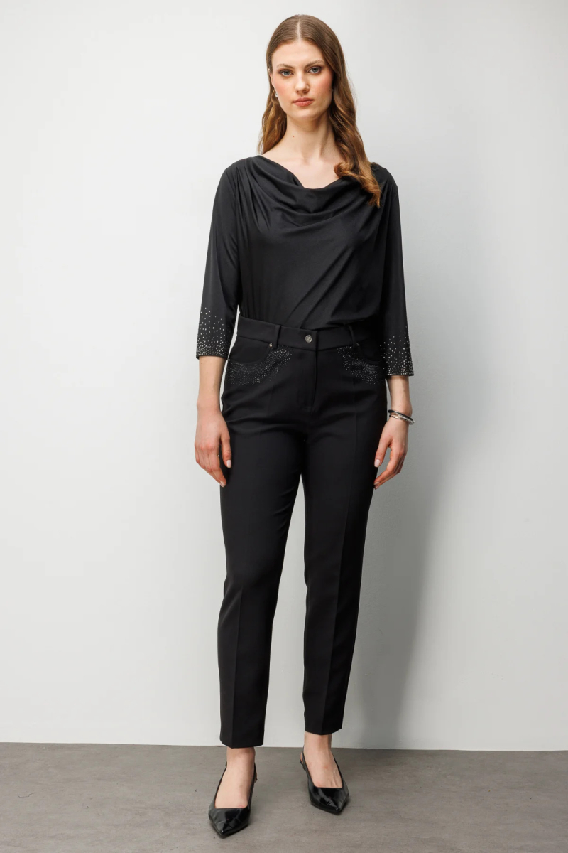 Ekol Kadın Büyük Beden Cebi Taş İşlemeli Dar Paça Pantolon 4026 Siyah Siyah