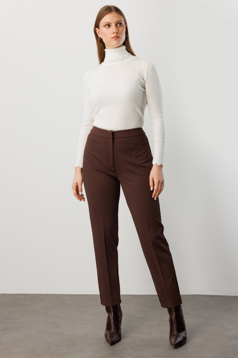 Ekol Kadın Büyük Beden Dar Paça Cepsiz Pantolon 1025 Kahverengi Kahverengi