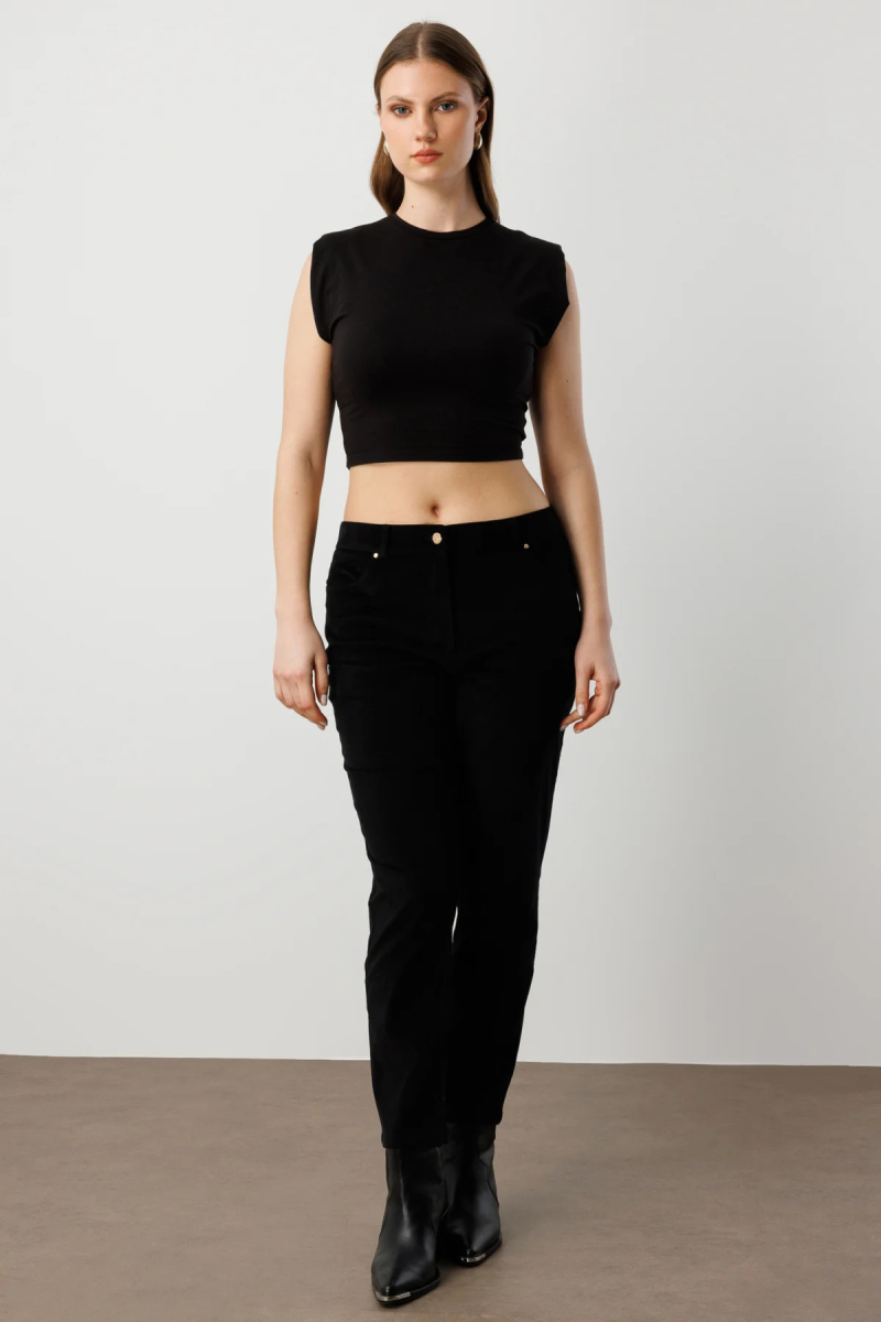 Ekol Kadın Büyük Beden Dar Paça Kadife Pantolon 1051 Siyah Siyah