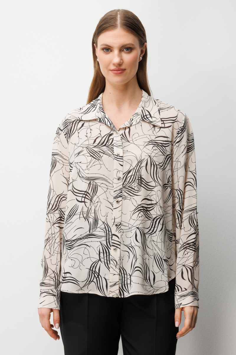 Ekol Kadın Büyük Beden Desenli Transparan Gömlek 2536 Ekru Ekru