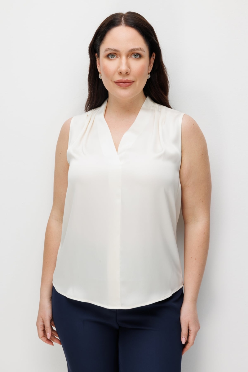 Ekol Kadın Büyük Beden Drapeli V Yaka Bluz 2506 Krem Krem